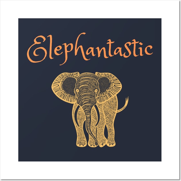 Elephantastic - orange and yellow Wall Art by Green Paladin